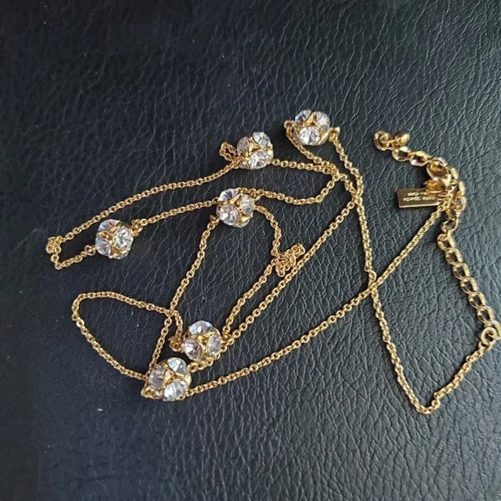 Kate Spade Lady Marmalade Gold Plate Clear Crystal Station Long Necklace Sparkly